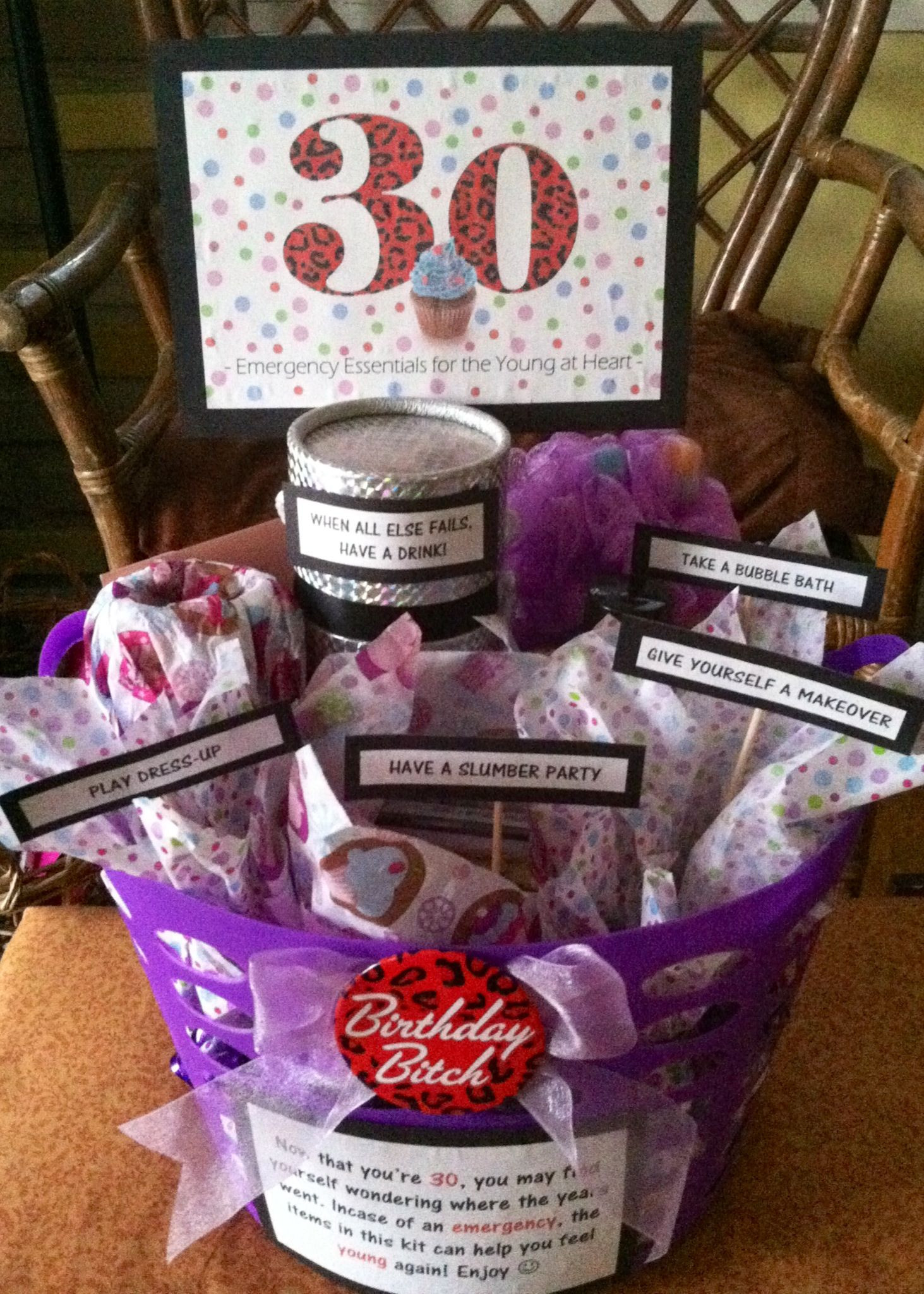 Best ideas about Birthday Gifts For Yourself
. Save or Pin 30th Birthday Gift Basket 5 ts in 1 Emergency Now.