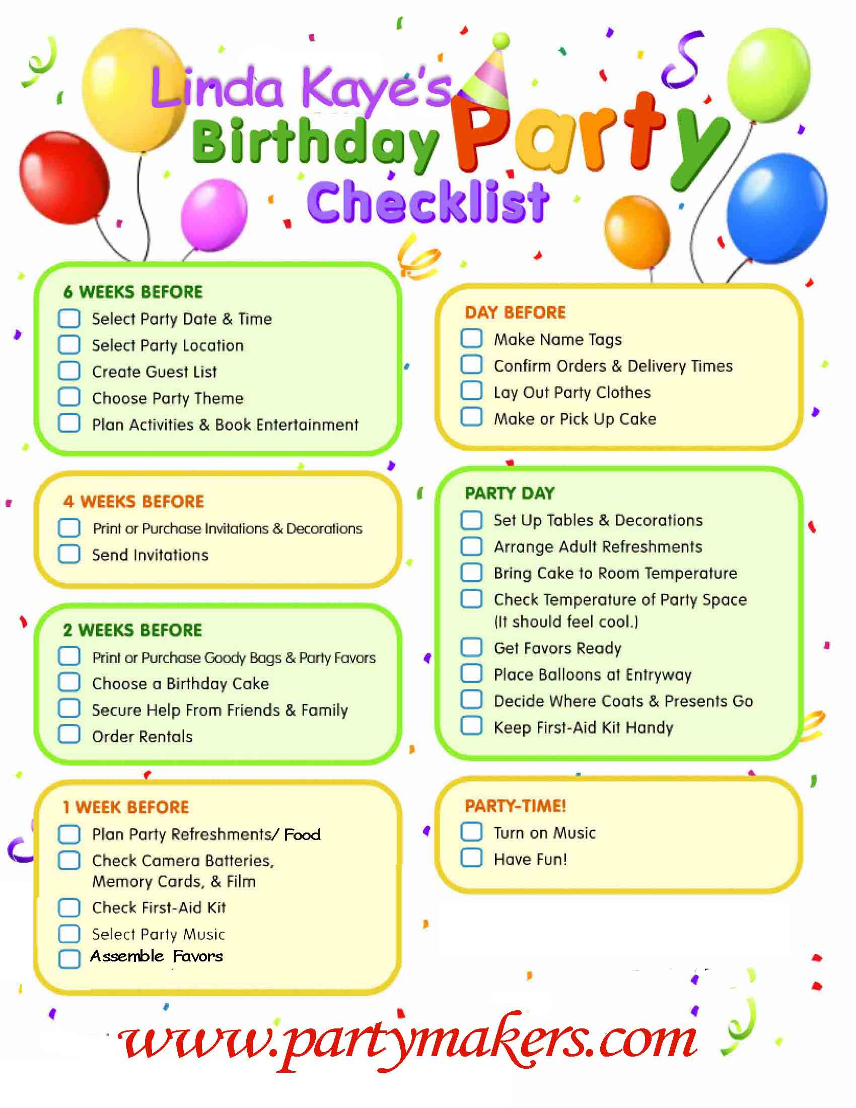 Birthday Party Checklist
 8 Best of 50th Birthday Party Checklist Printable