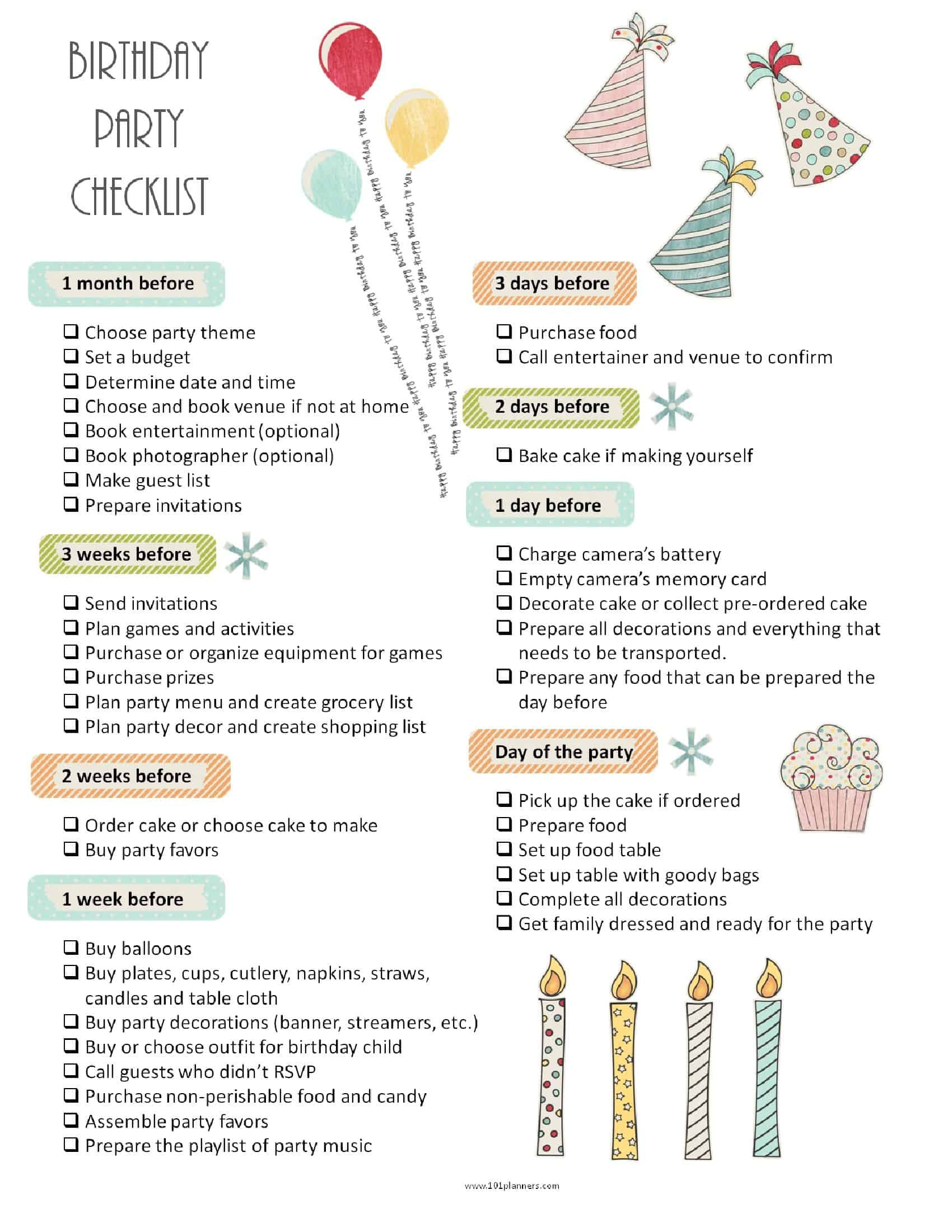 Birthday Party Checklist
 Party Planning Template