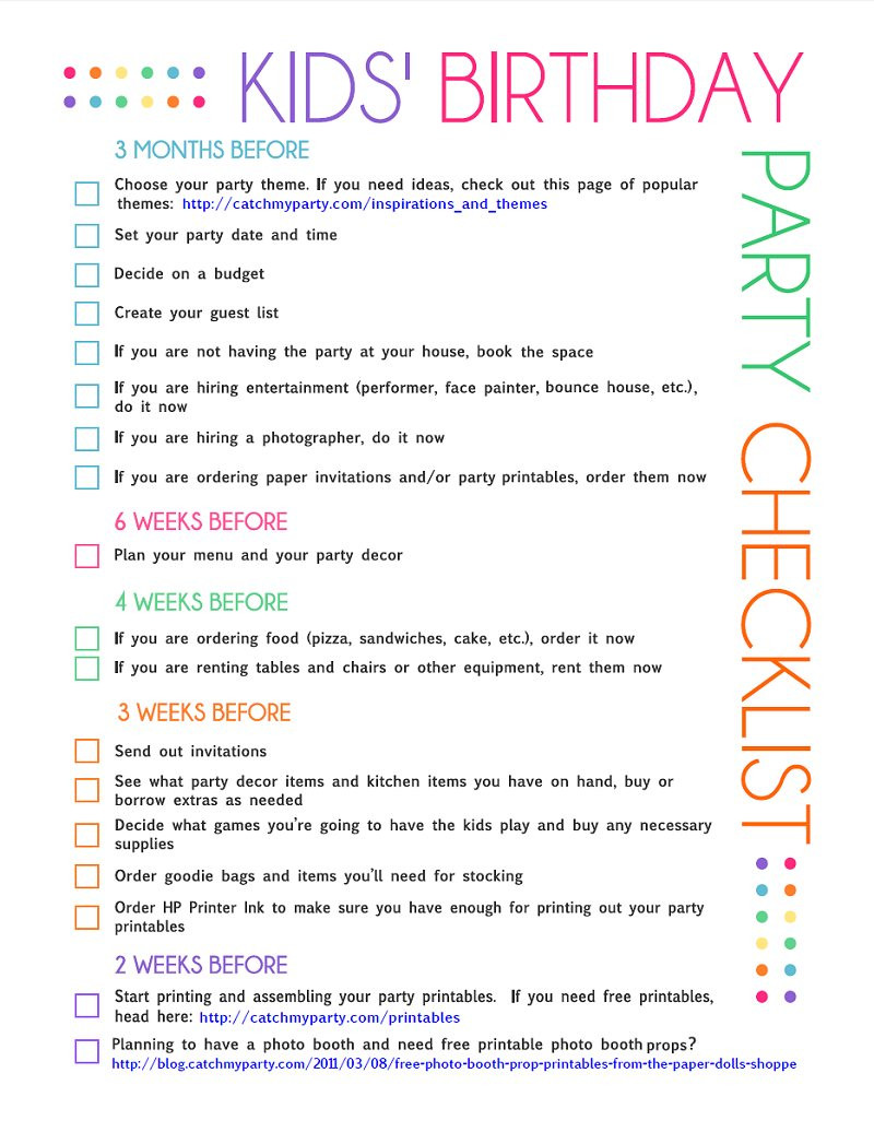 Birthday Party Checklist
 FREE Printable Kids Party Planning Checklist