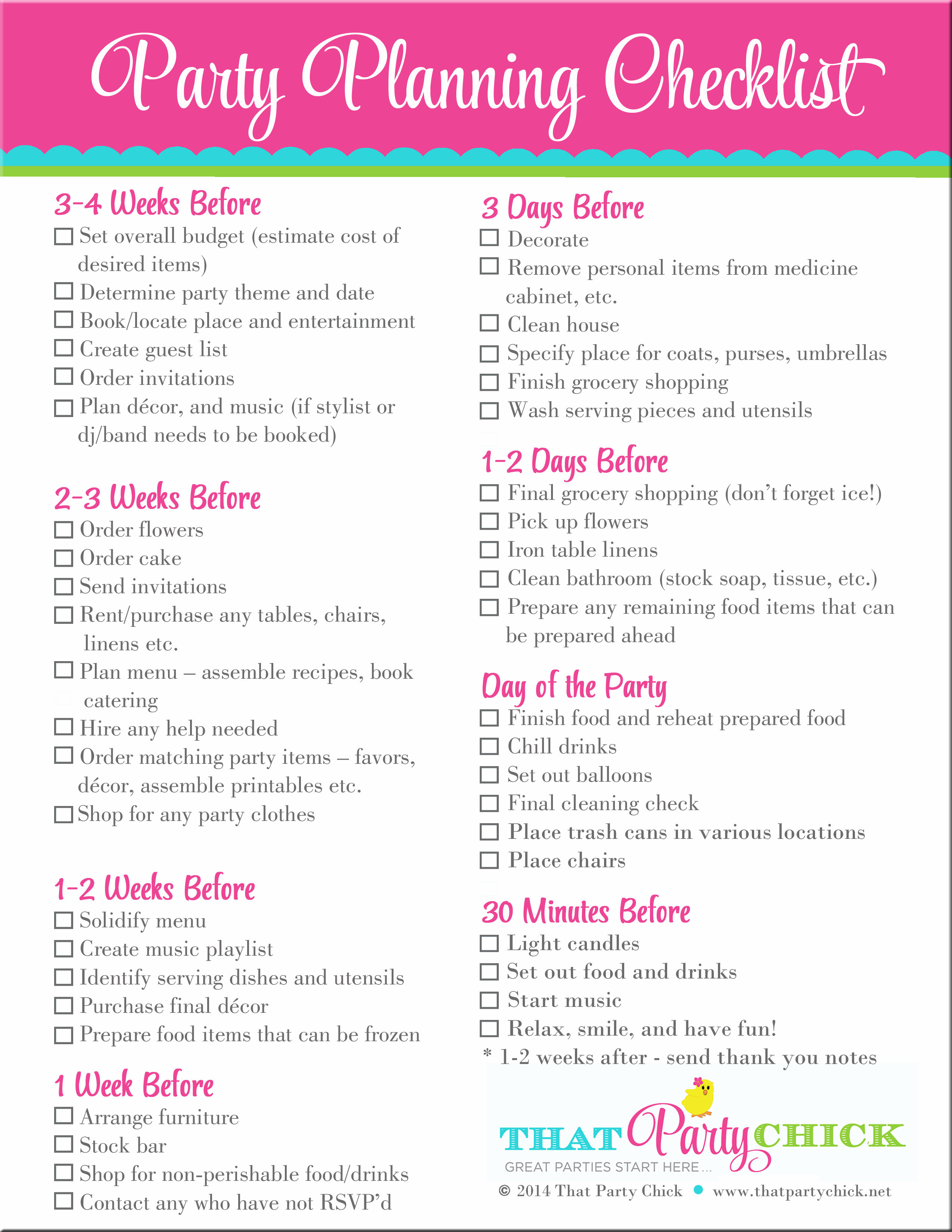 Birthday Party Checklist
 Party Planning Checklist FREE Download That Party Chick