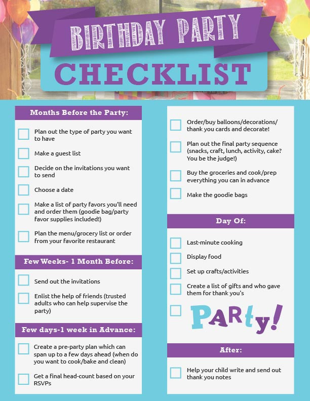 Birthday Party Checklist
 Planning A 50th Birthday Party Checklist