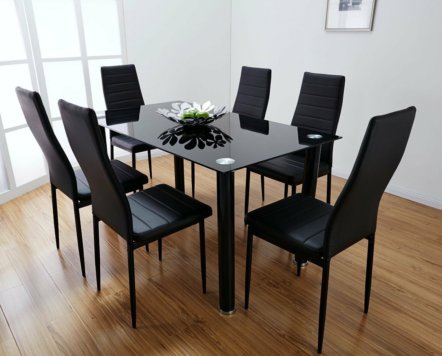 Best ideas about Black Dining Table Set
. Save or Pin Lunar Rectangle Glass Dining Table Set and 6 Black Faux Now.