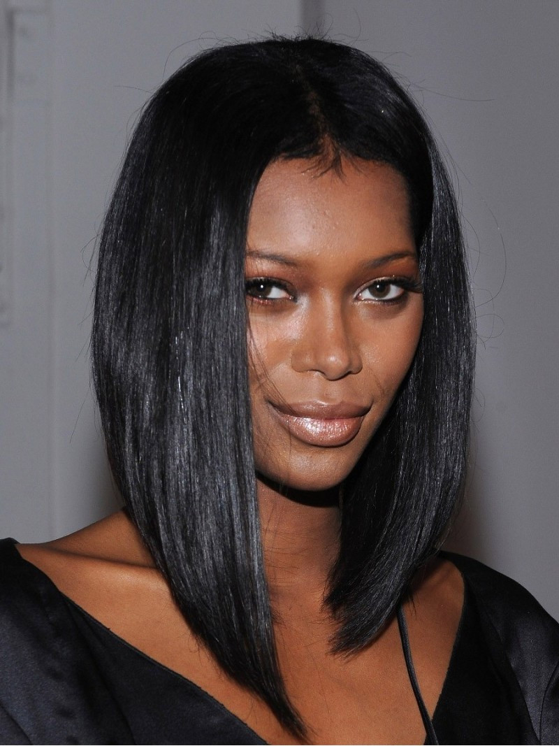 Black Straight Hairstyles
 1 Jet Black Silky Straight Middle Part Bob Lace Front Wig