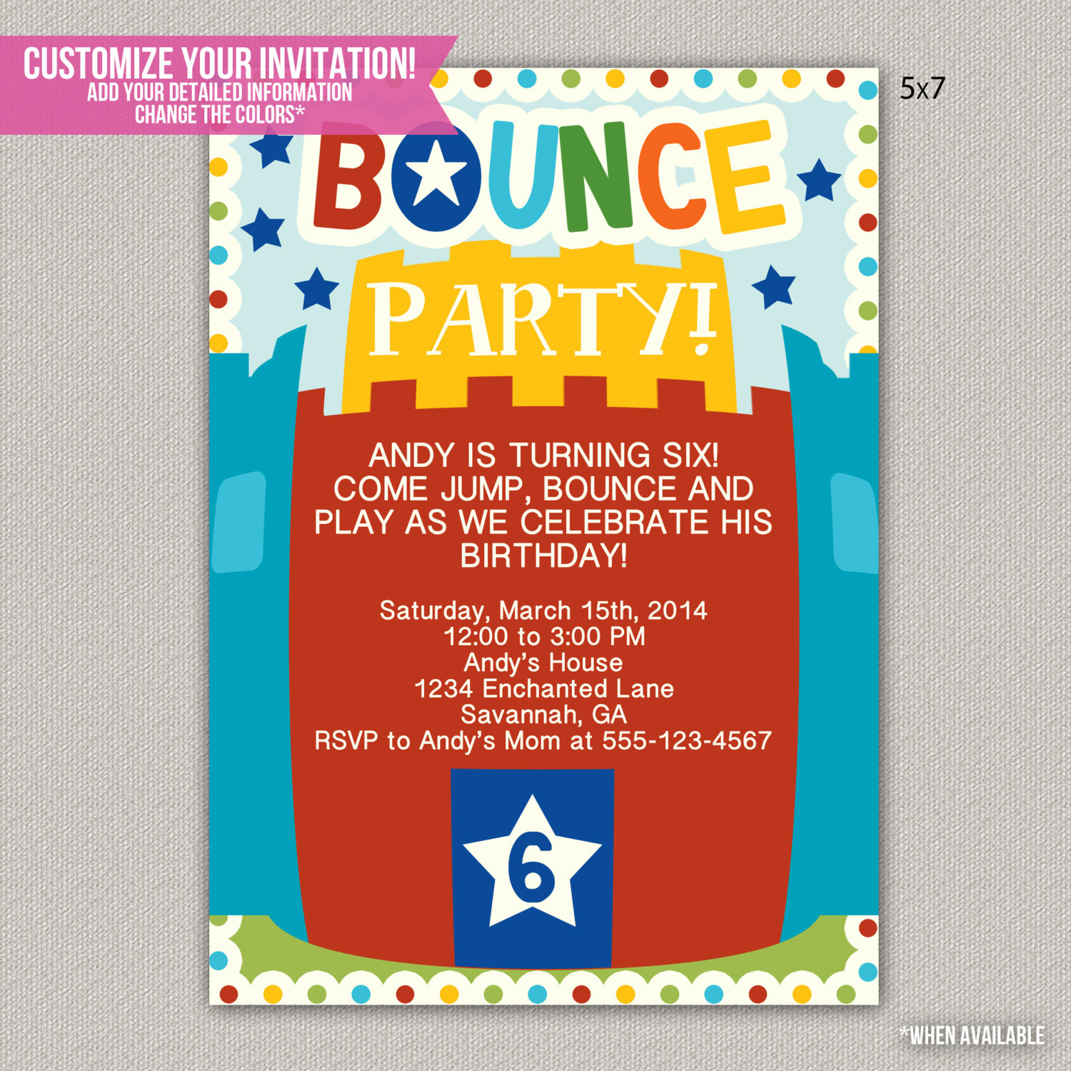 Bounce House Birthday Invitations
 Bounce House Kids Birthday Invitation by EnchantedDesigns4U