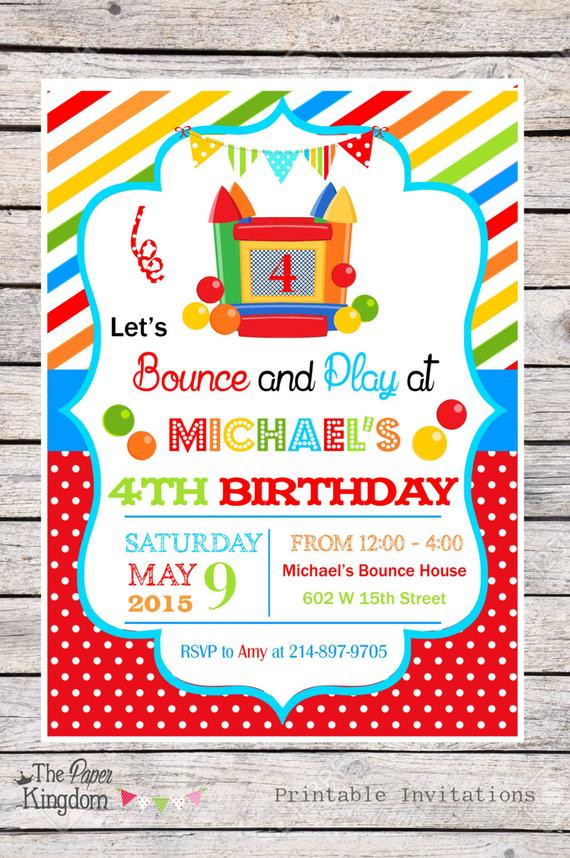 Bounce House Birthday Invitations
 DIY Bounce House Party Invitations Bouncy by thepaperkingdom