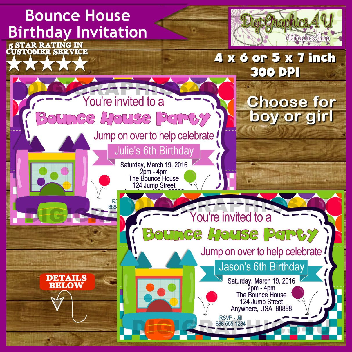 Bounce House Birthday Invitations
 Kids Bounce House Jump and Play Birthday Party Invitation