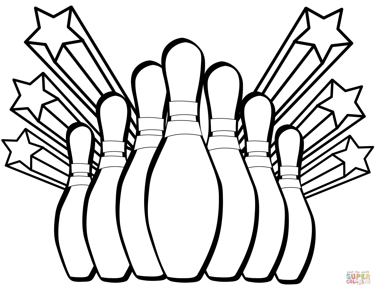 Bowling Coloring Sheets For Kids
 Bowling Pins and Stars coloring page