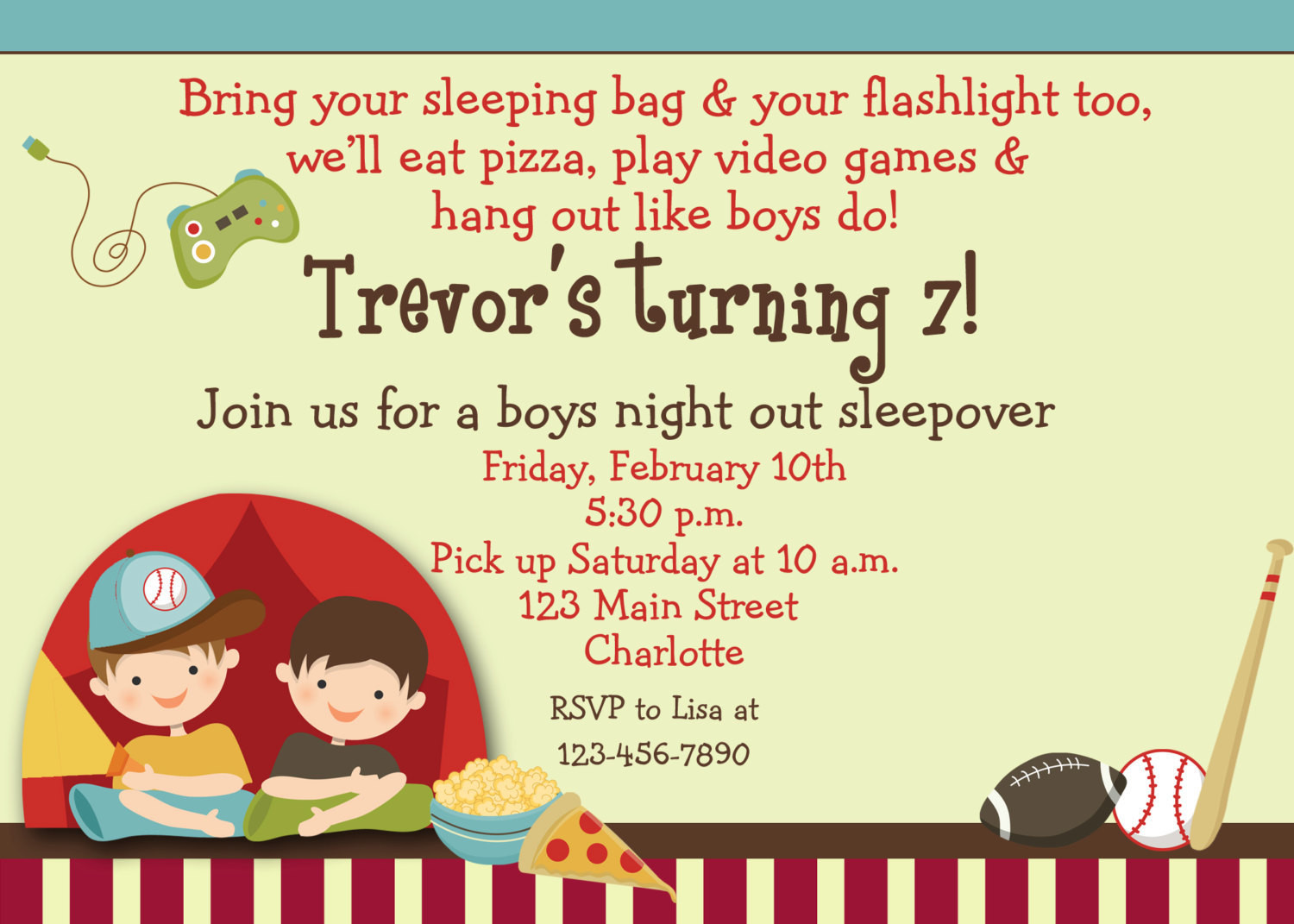 Boys Birthday Party Invitations
 Boys Sleepover Birthday Party Invitation by TheButterflyPress