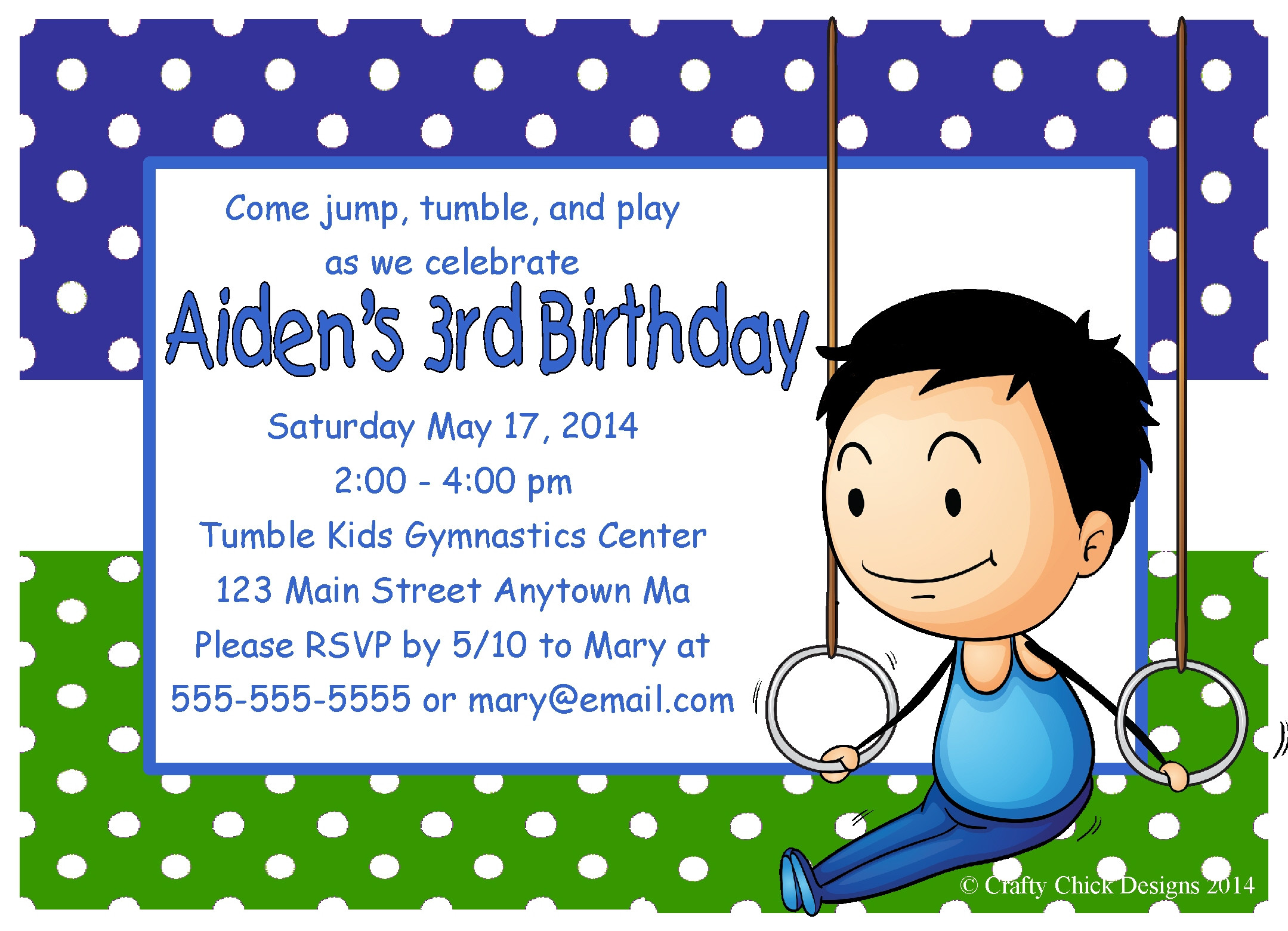 Boys Birthday Party Invitations
 Gymnastics Boy Birthday Party Invitations