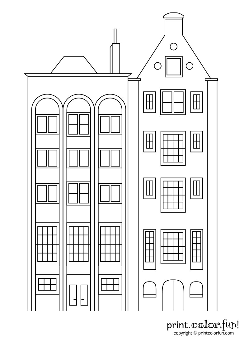 Building Coloring Pages
 Stylish apartment buildings coloring page Print Color Fun