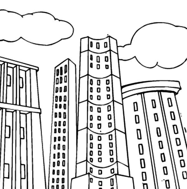Building Coloring Pages
 Tall Apartment Building Coloring Pages