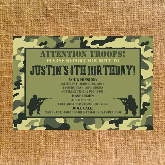 Best ideas about Camo Birthday Invitations
. Save or Pin Customized Army Camo Birthday Party Invite Digital File Now.