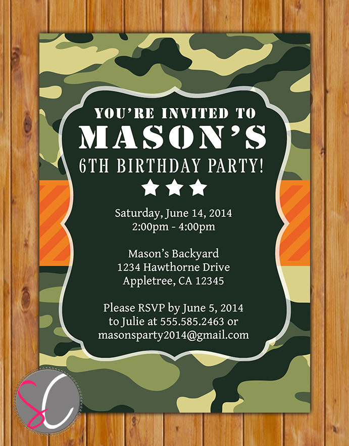 Best ideas about Camo Birthday Invitations
. Save or Pin Green Camo Birthday Party Invitation Orange Green Camouflage Now.