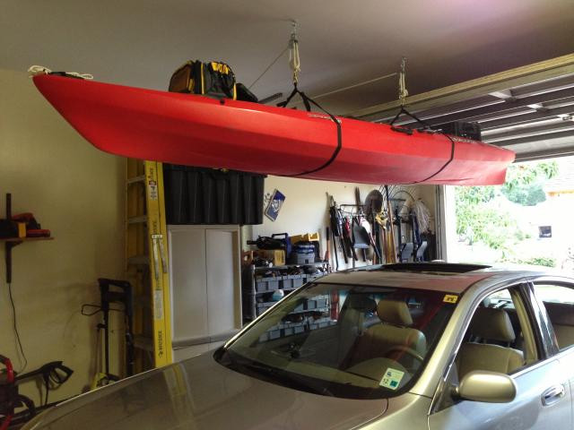 Best ideas about Canoe Garage Storage
. Save or Pin Kayak ceiling storage AKA finally got both cars in the Now.