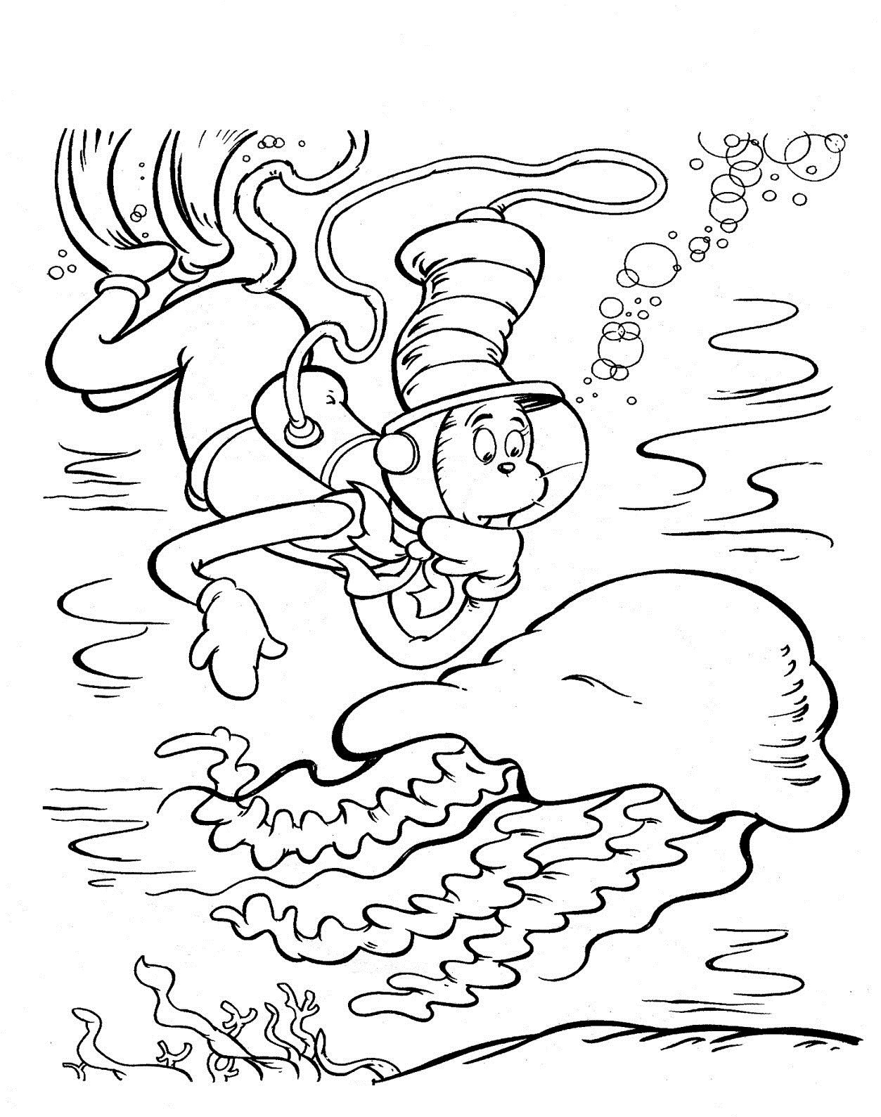 Cat And The Hat Coloring Pages
 Free Printable Cat in the Hat Coloring Pages For Kids