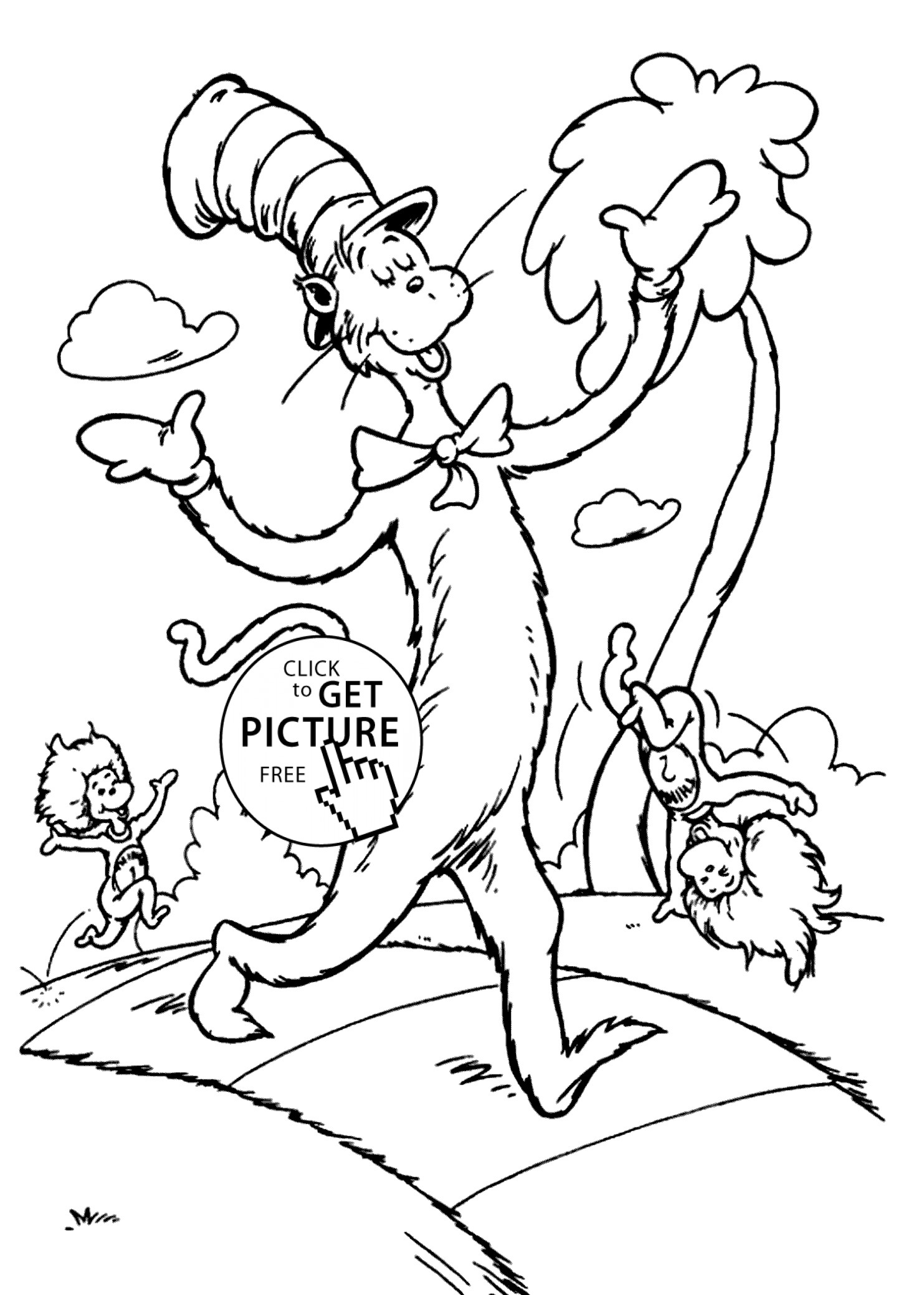 Cat And The Hat Coloring Pages
 The Сat in the hat and promenade coloring pages for kids