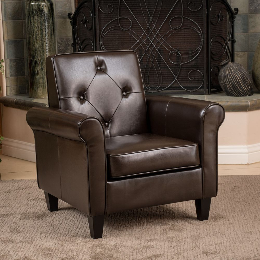 Best ideas about Chairs For Living Room
. Save or Pin Living Room Furniture Brown Leather Club Chair w Tufted Now.