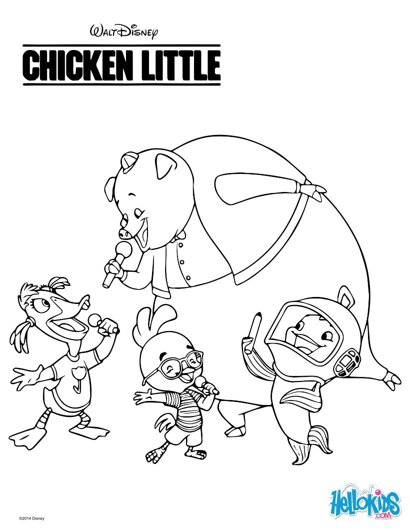 Chicken Little Coloring Pages
 Chicken little with friends coloring pages Hellokids