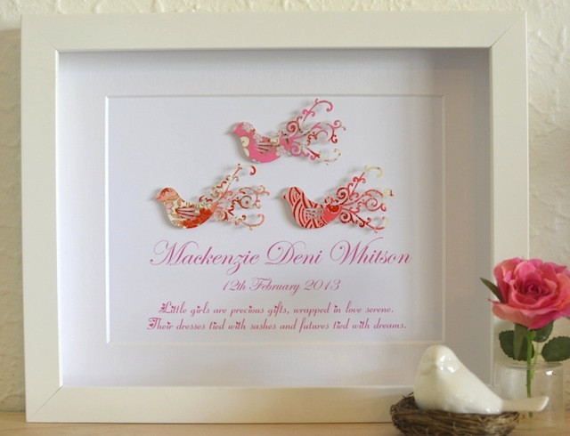 Christening Gift Ideas For Baby Girl
 Gorgeous Love Bird Framed Art Baby Gift Idea Personalised