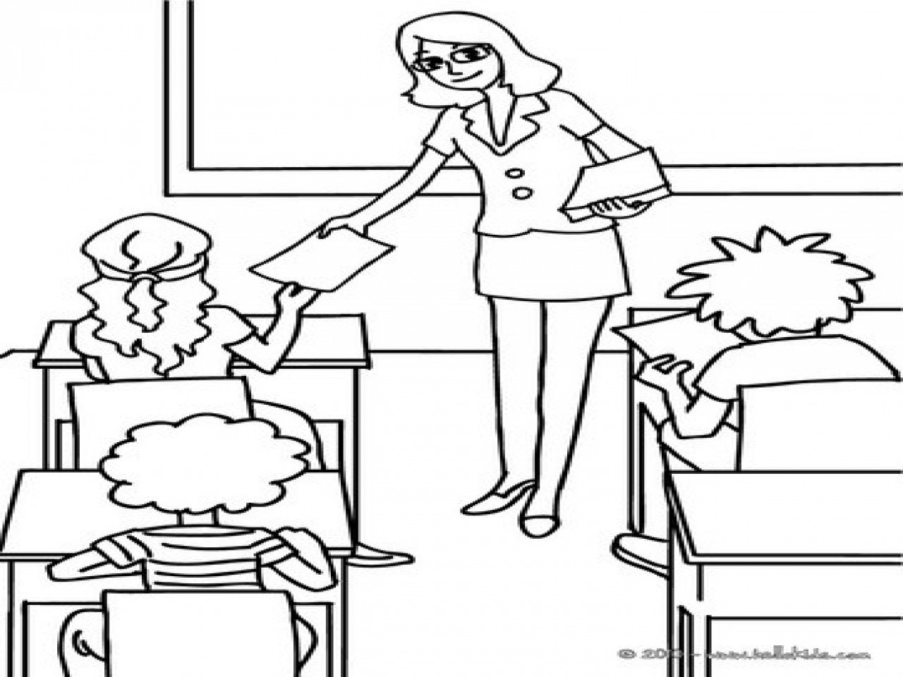 Classroom Coloring Pages
 Classroom Coloring Pages Scenes Teacher Distributing To