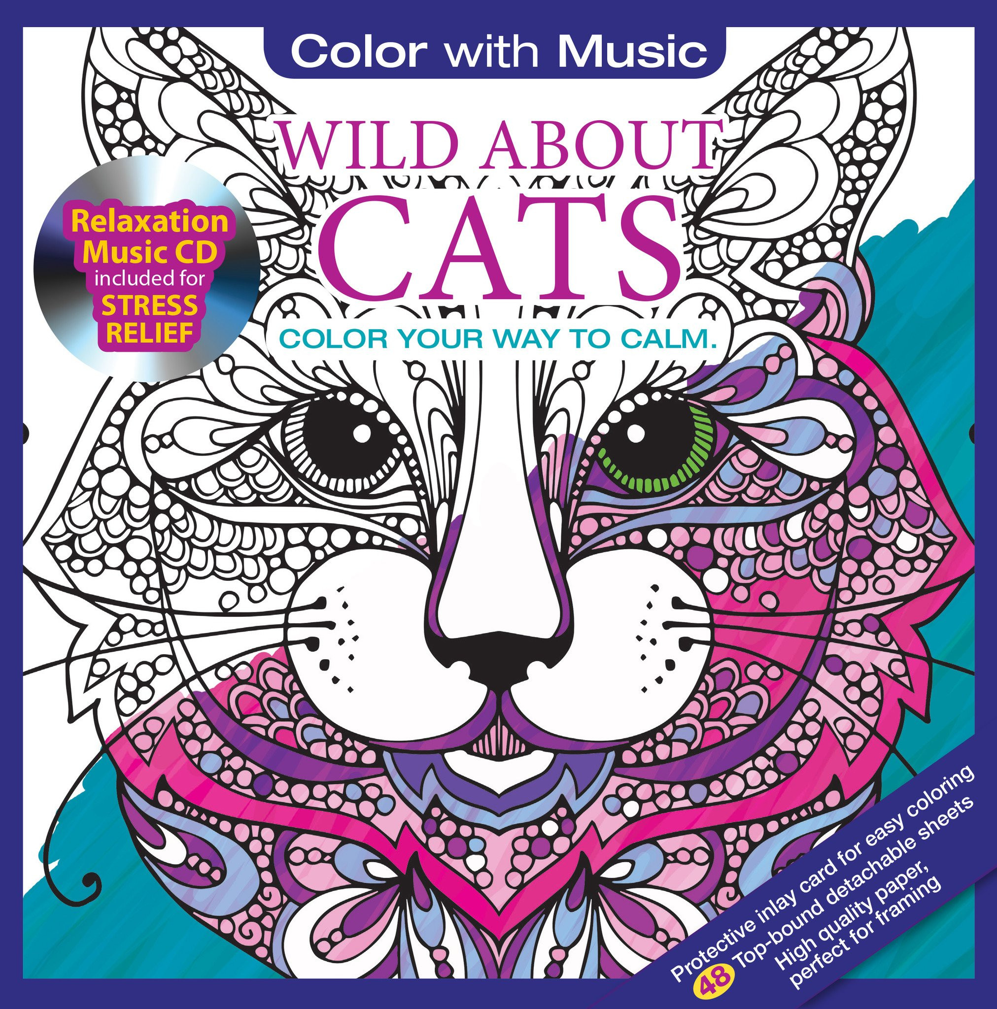 Coloring Book Album Cover
 Wild About Cats Adult Coloring Book With Relaxation CD