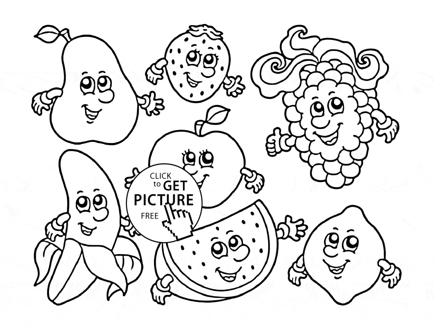 Coloring Book For Kids Fruits
 Cartoon Fruits coloring page for kids fruits coloring