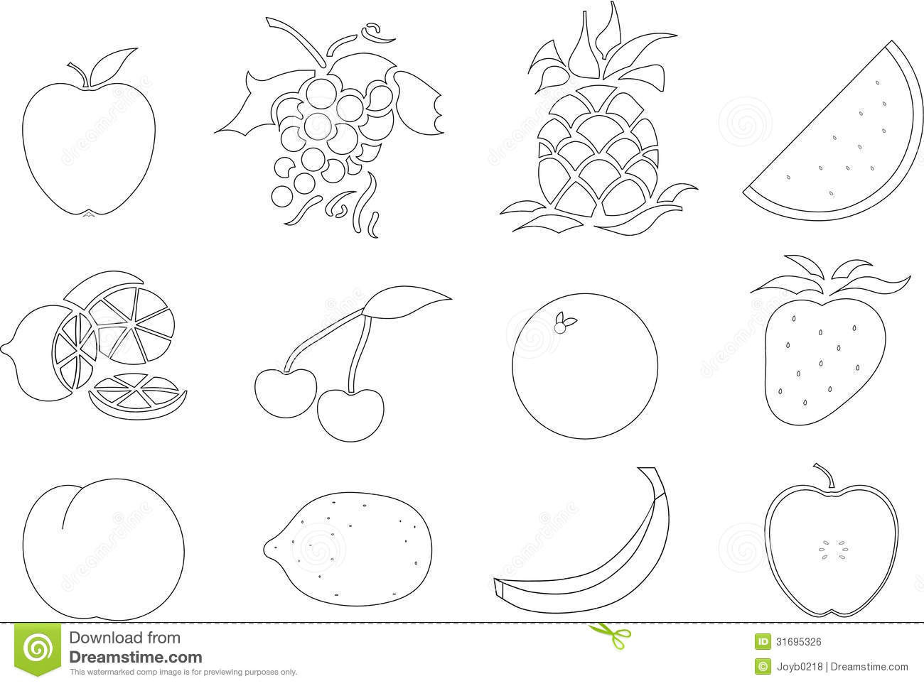 Coloring Book Pages Fruit
 Color Your Own Fruit stock illustration Illustration of