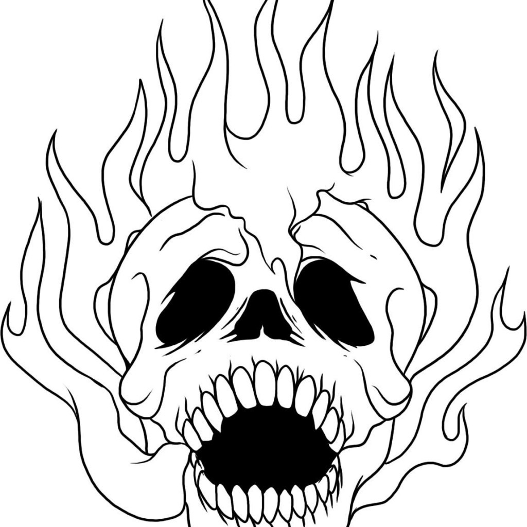 Coloring Book Pages Skulls
 Fire Flames Skull Coloring Pages coloringsuite