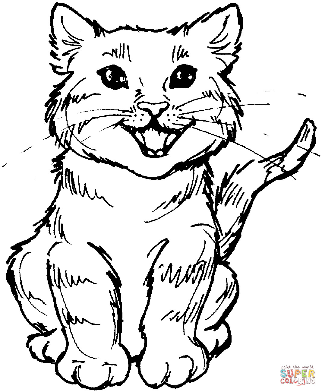 Coloring Pages Cat
 Meowing kitten coloring page