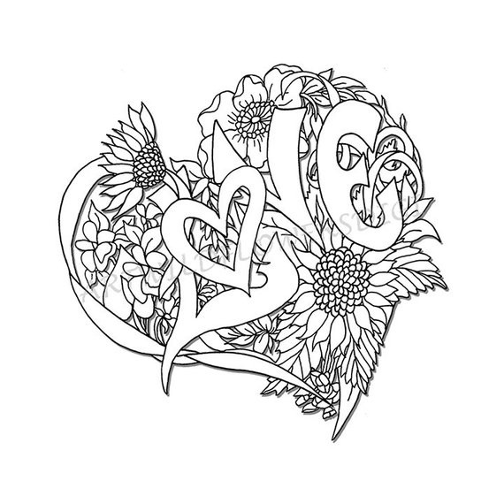 Coloring Pages For Adults Love
 Items similar to Wedding Shower Adult Coloring Page Love