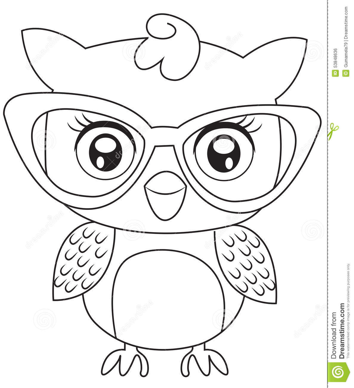 Coloring Pages For Girls Owls
 Owl With Eyeglasses Coloring Page Stock Illustration