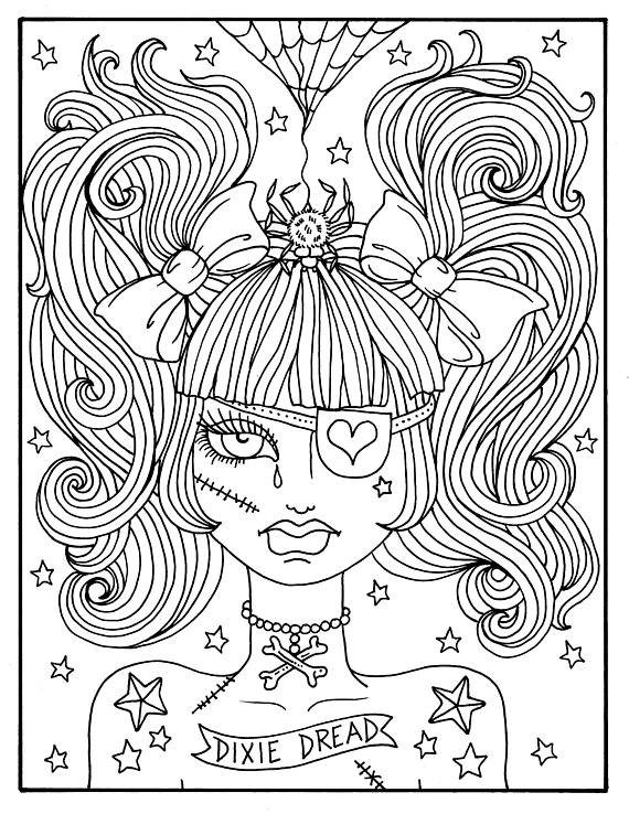 Coloring Pages For Teens Creapy
 Misfit Girls 5 pages Halloween Misfits Creepy Cute Coloring