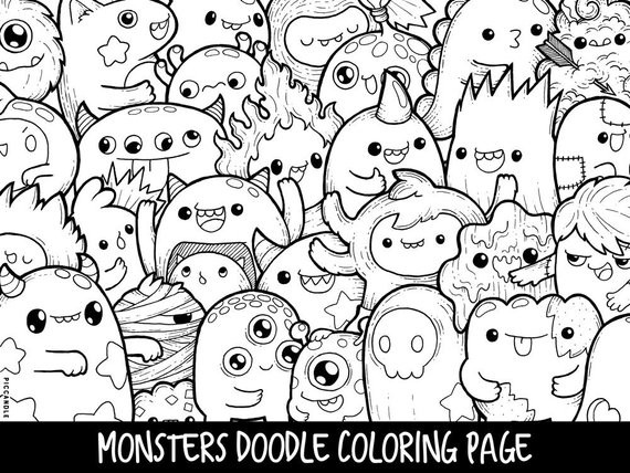 Coloring Pages For Teens Food
 Monsters Doodle Coloring Page Printable Cute Kawaii Coloring