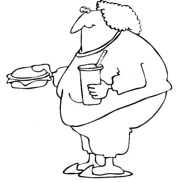 Coloring Pages For Teens Food
 Fat Boy Coloring Page Eating Fast Food Pages grig3