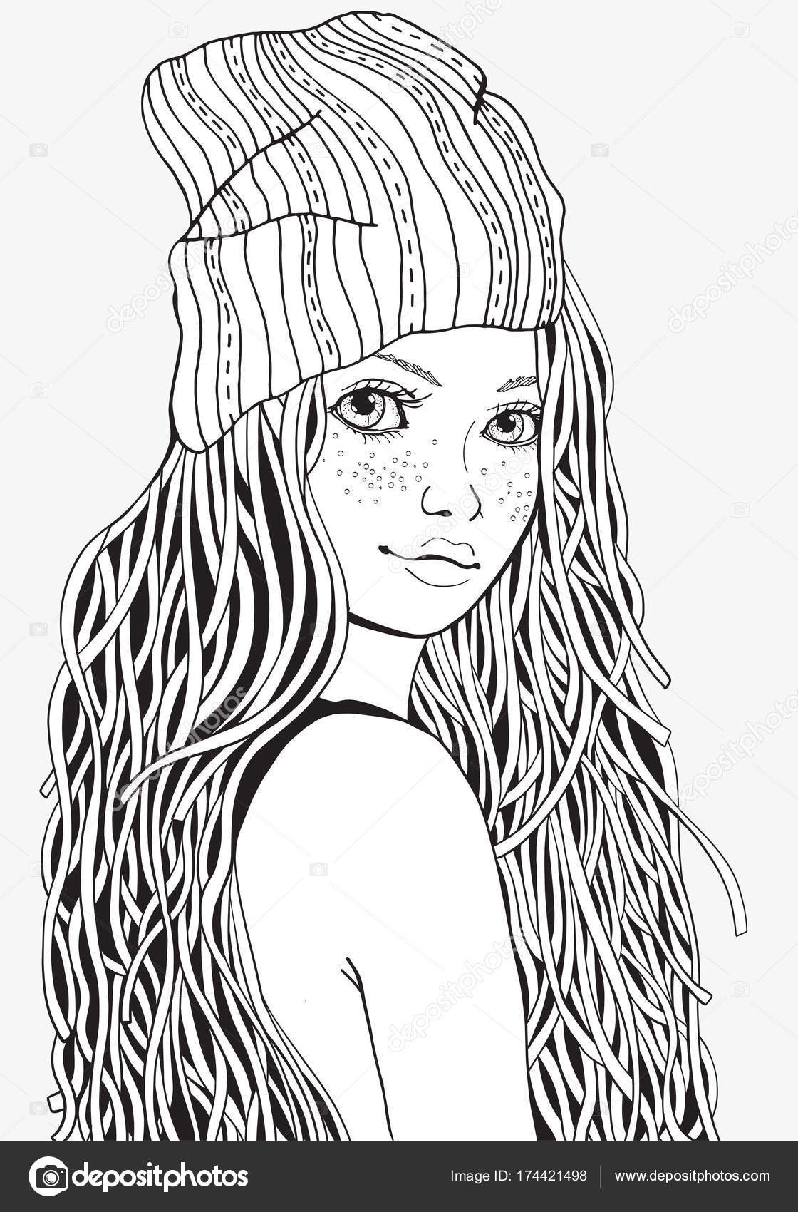 Coloring Pages For Teens Girl In A Bun
 Roztomilá dvka Knihy omalovánky — Stock Vektor © imhope