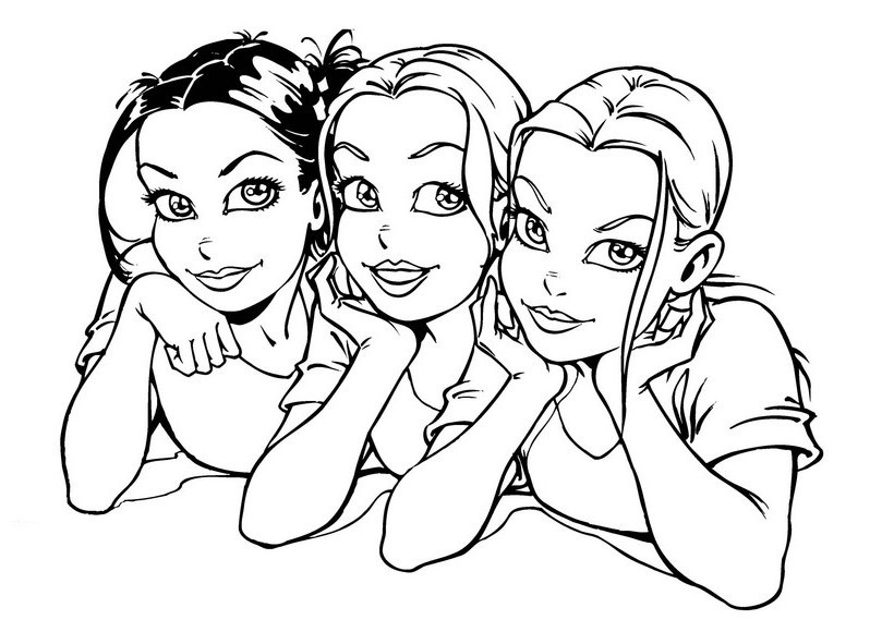 Coloring Pages For Teens Girls People
 colouring page of three smiley girls for girls