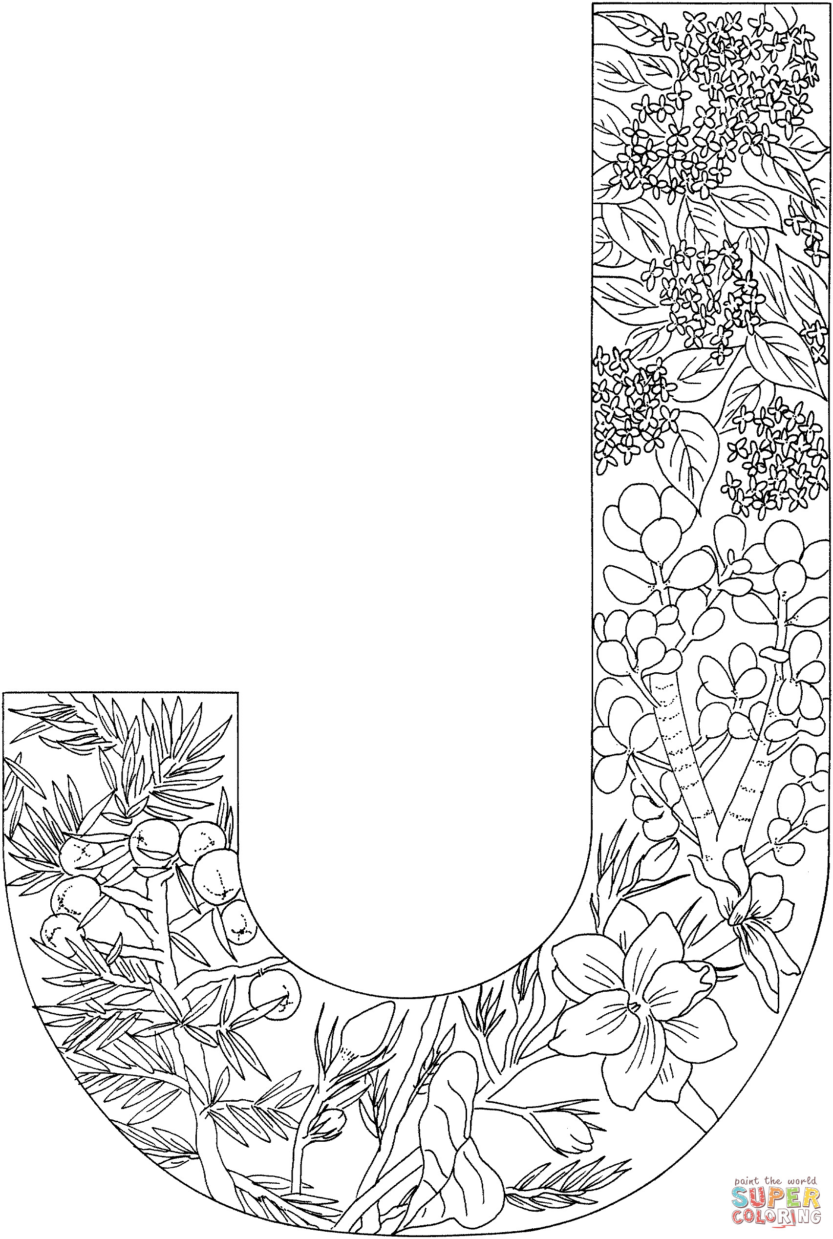 Coloring Pages For Teens Letter E
 Letter J with Plants coloring page