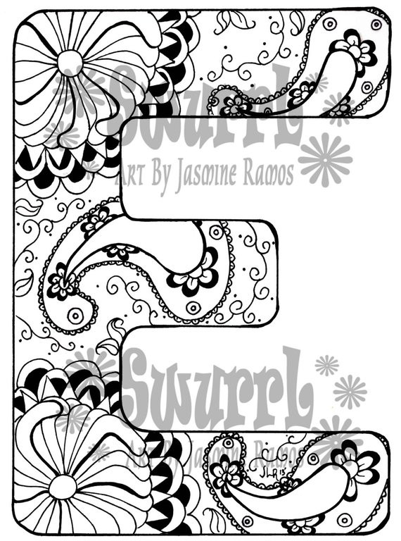 Coloring Pages For Teens Letter E
 Items similar to Instant Download Coloring Page Monogram