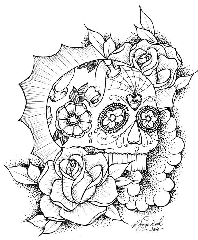 Coloring Pages For Teens Sculls
 sugar skulls and roses coloring pages