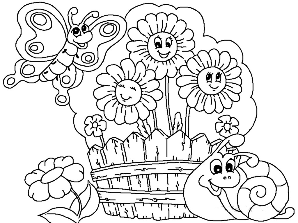 Coloring Pages Garden
 Boy Watering Plants Patio Flowers In The Garden
