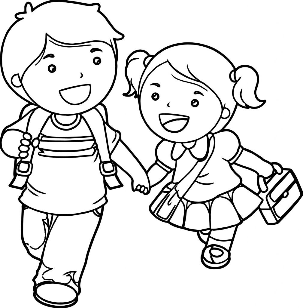 Coloring Pages Girl
 Boy And Girl Lets Go School Coloring Page