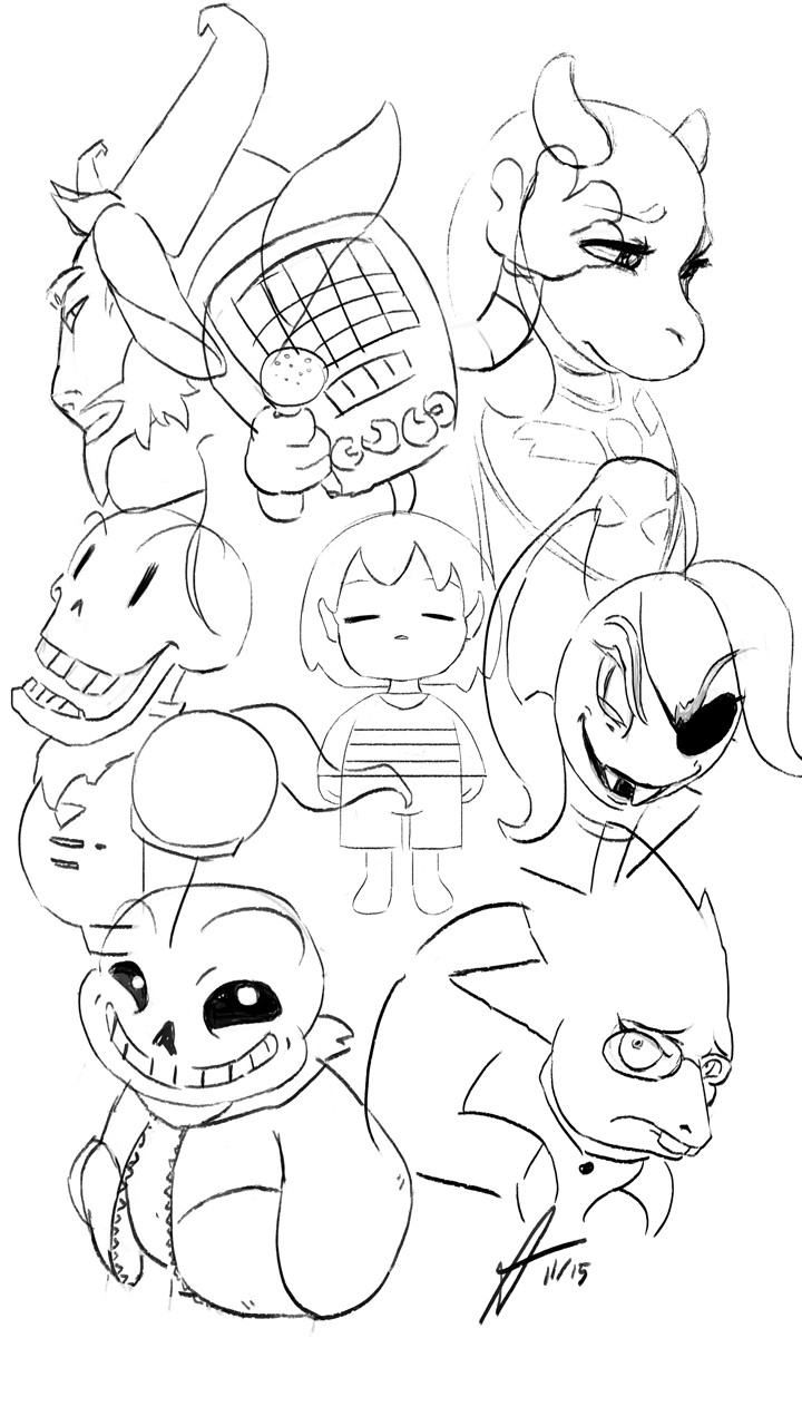 Coloring Pages Undertale
 Undertale Main Characters Sketch by aquatrollmoon on