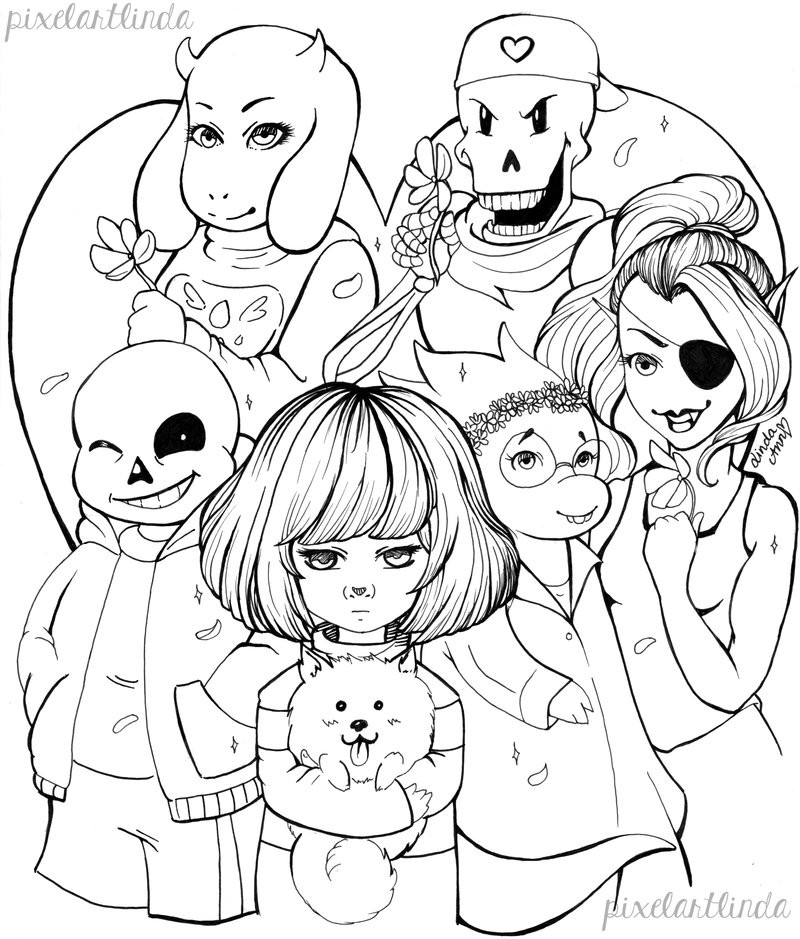 Coloring Pages Undertale
 Undertale Valentine s Day FREE LINEART by LindaAnnArt on