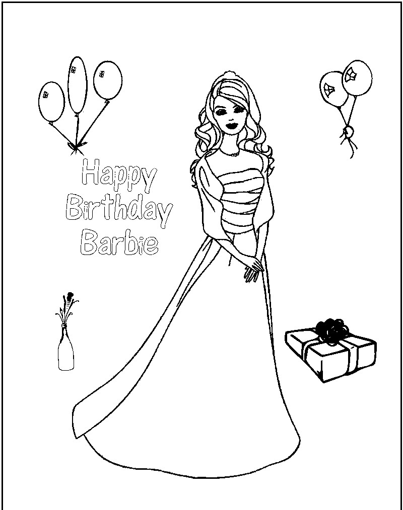 Coloring Sheets For Girls Birtdey
 Free Printable Barbie Coloring Pages For Kids