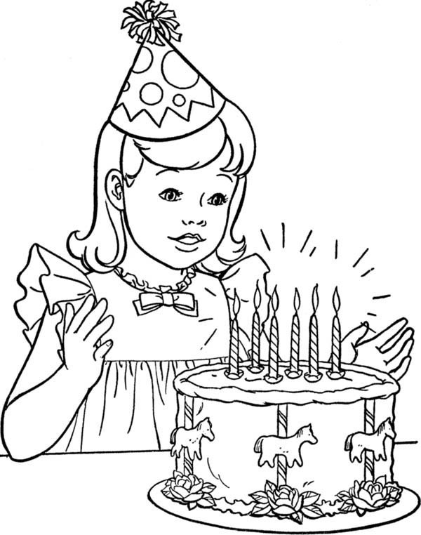 Coloring Sheets For Girls Birtdey
 A Little Girl with Happy Birthday Cake Coloring Page