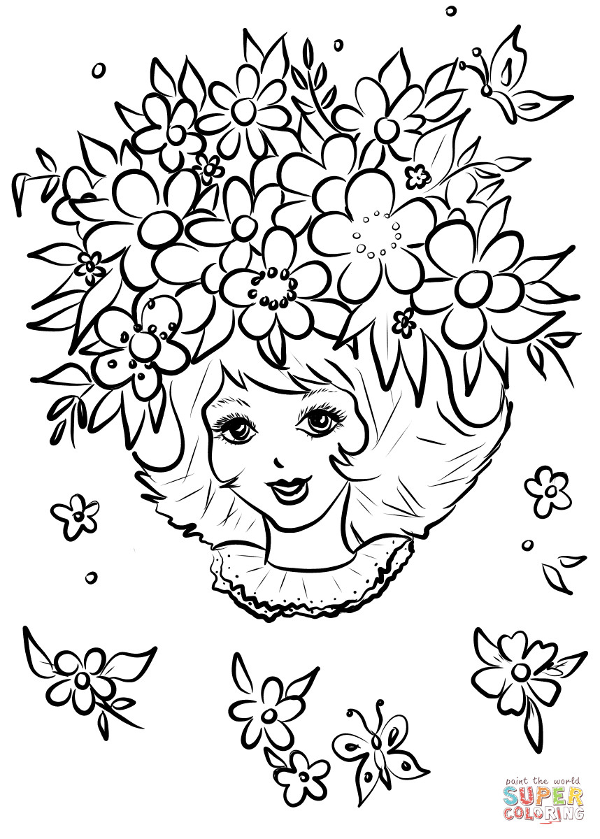Coloring Sheets For Girls Flower With The Name Laci
 Girl with Flower Crown coloring page