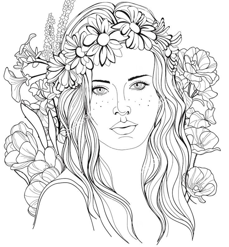 Coloring Sheets For Girls Flower With The Name Laci
 Image of a girl with a floral wreath in her hair coloring