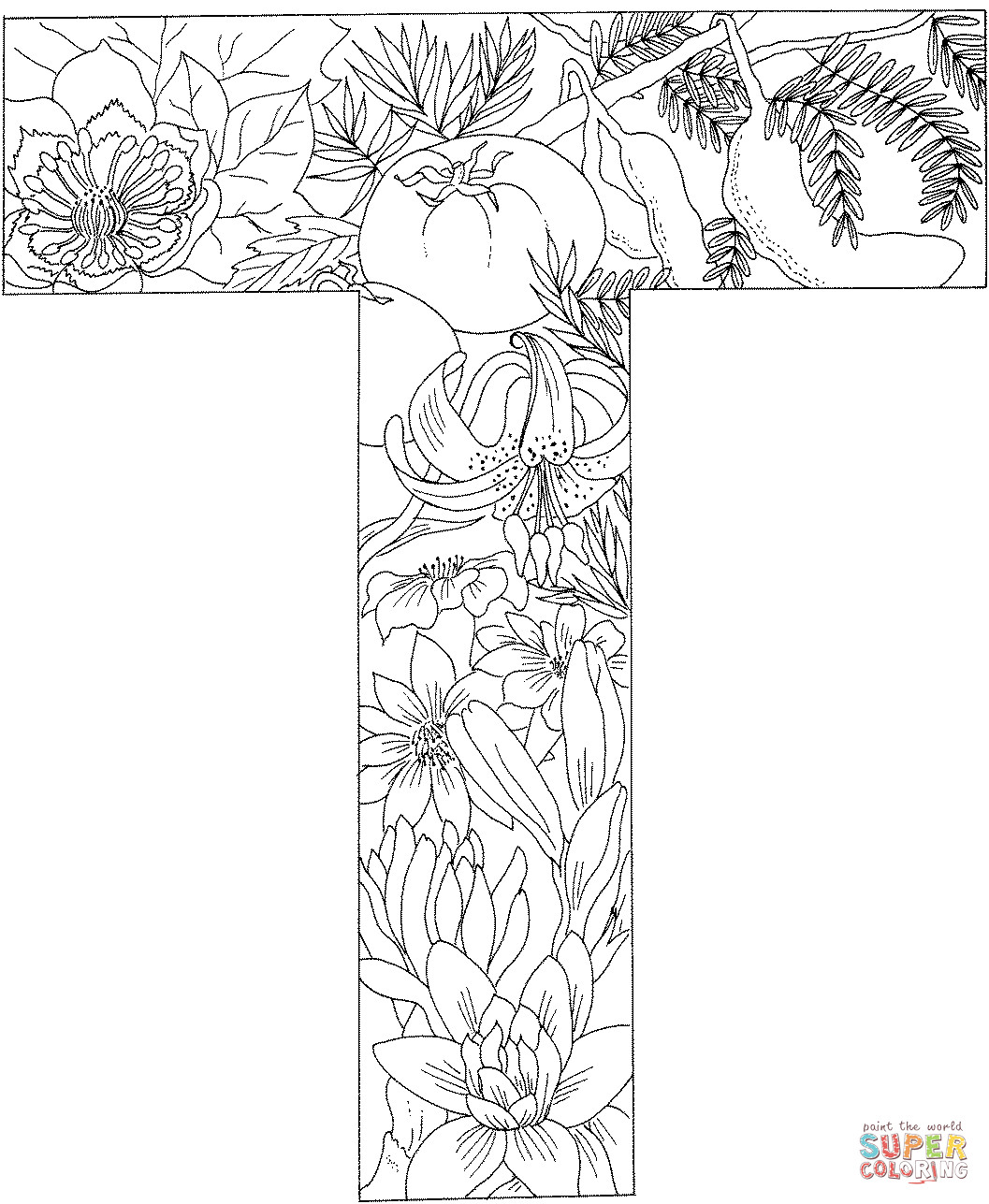 Coloring Sheets For Girls Letter L
 Letter T with Plants coloring page