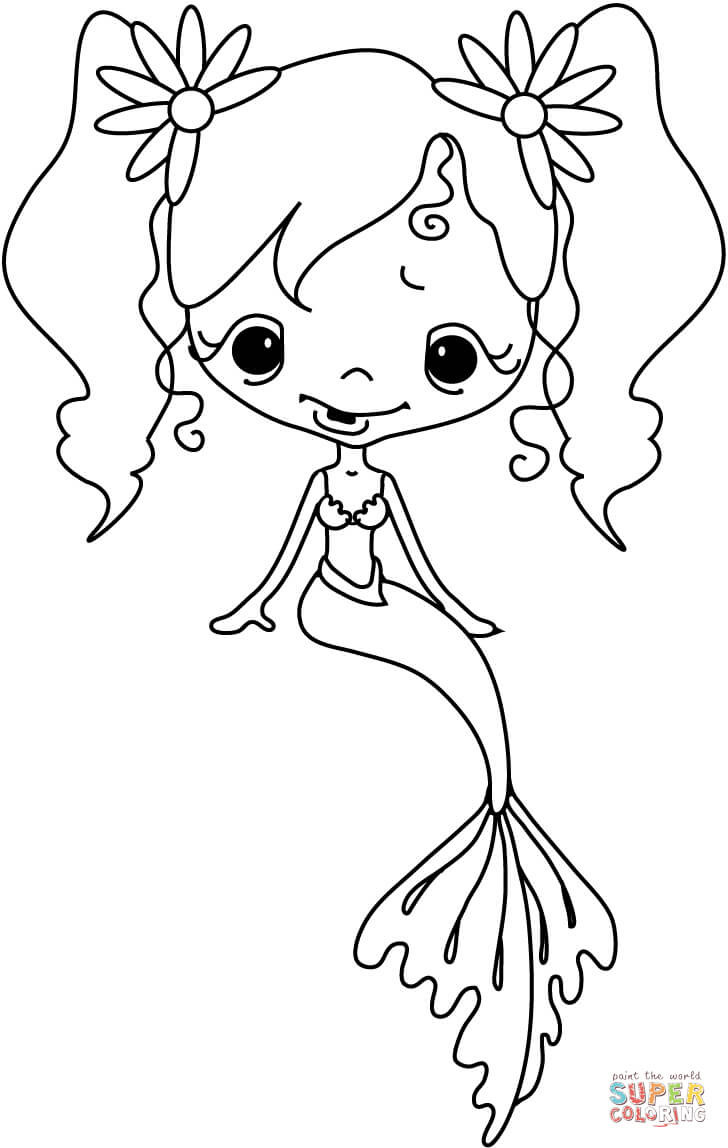 Coloring Sheets For Girls Mermairds
 Girl Mermaid Wearing Hairpin Flower coloring page